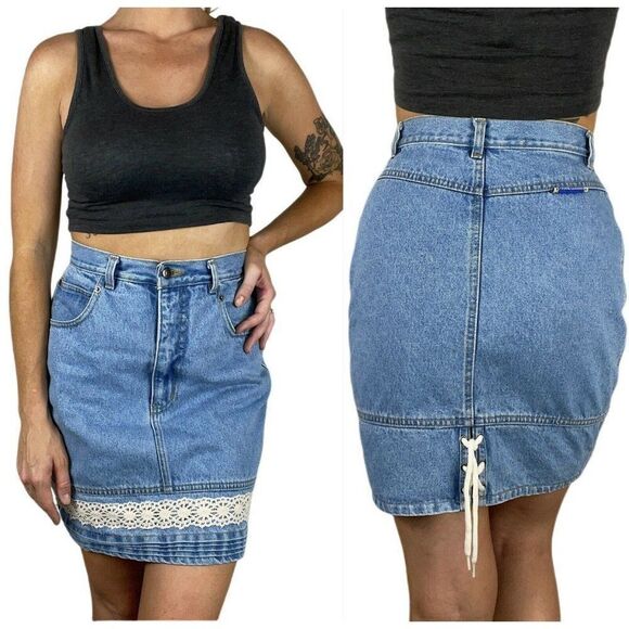 Vintage D’Mode Classix High Waist Denim Skirt - Picture 1 of 10